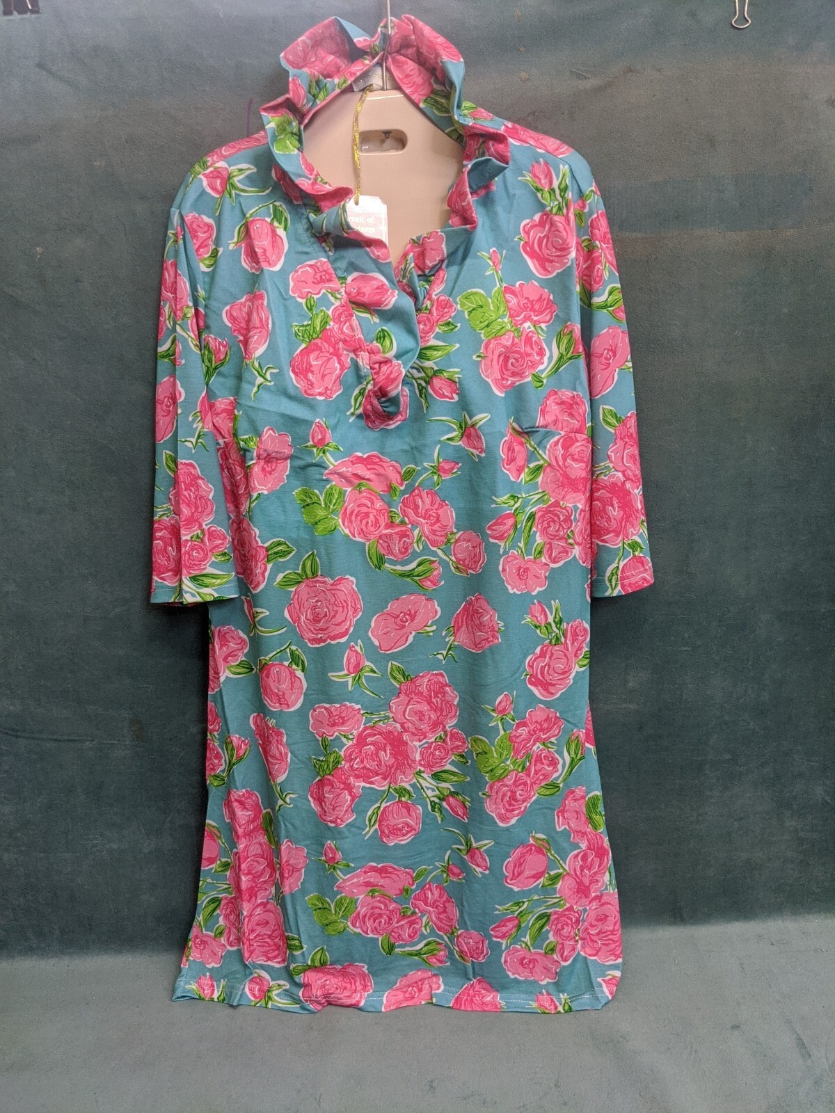 Simply Southern Women’s Rose Floral Print Ruffle Stand Up Collar Dress Size M