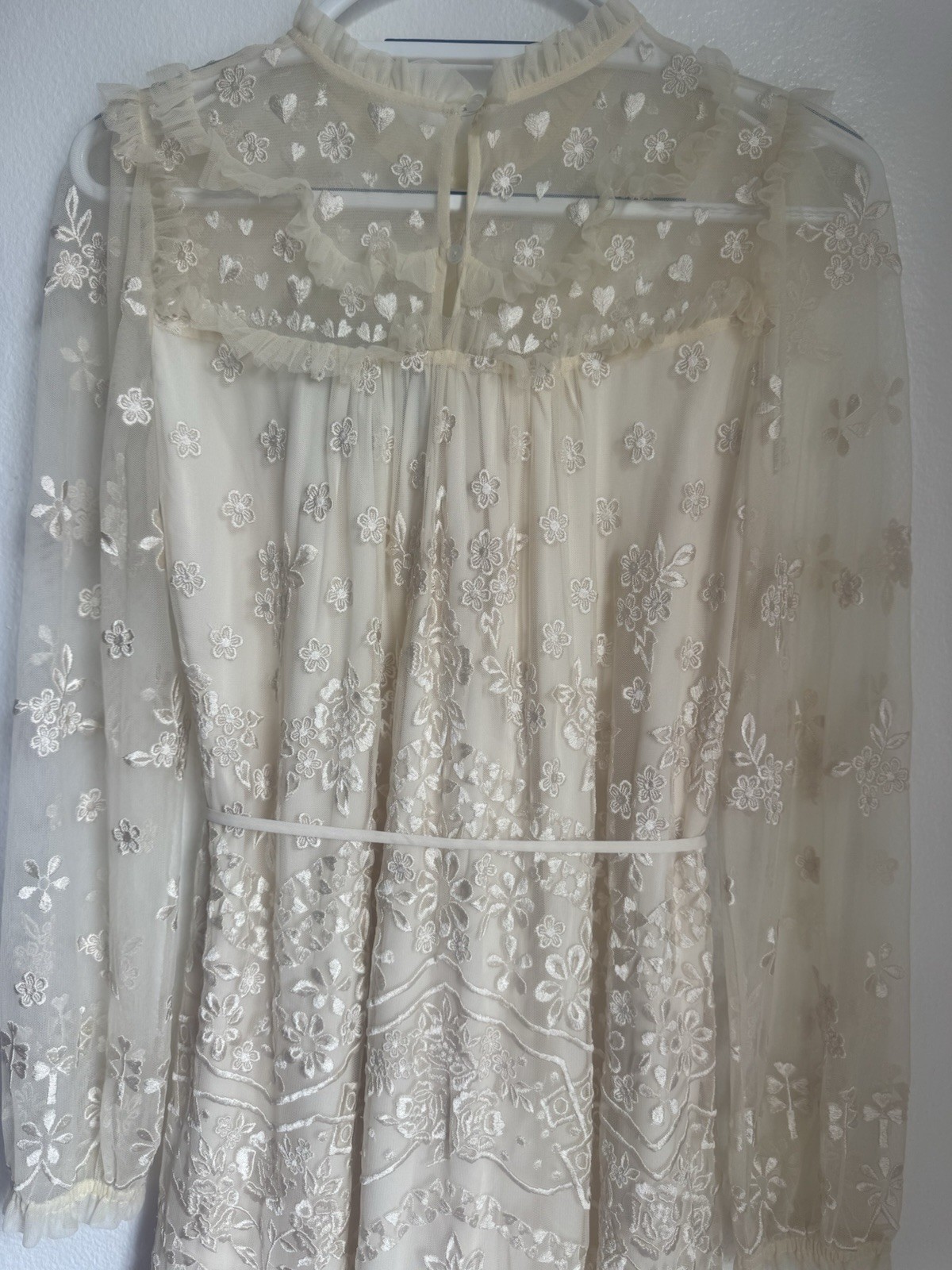 Needle & Thread Tulle Embroidered Floral Long Sleeve Ruffle Mini Dress Size 2