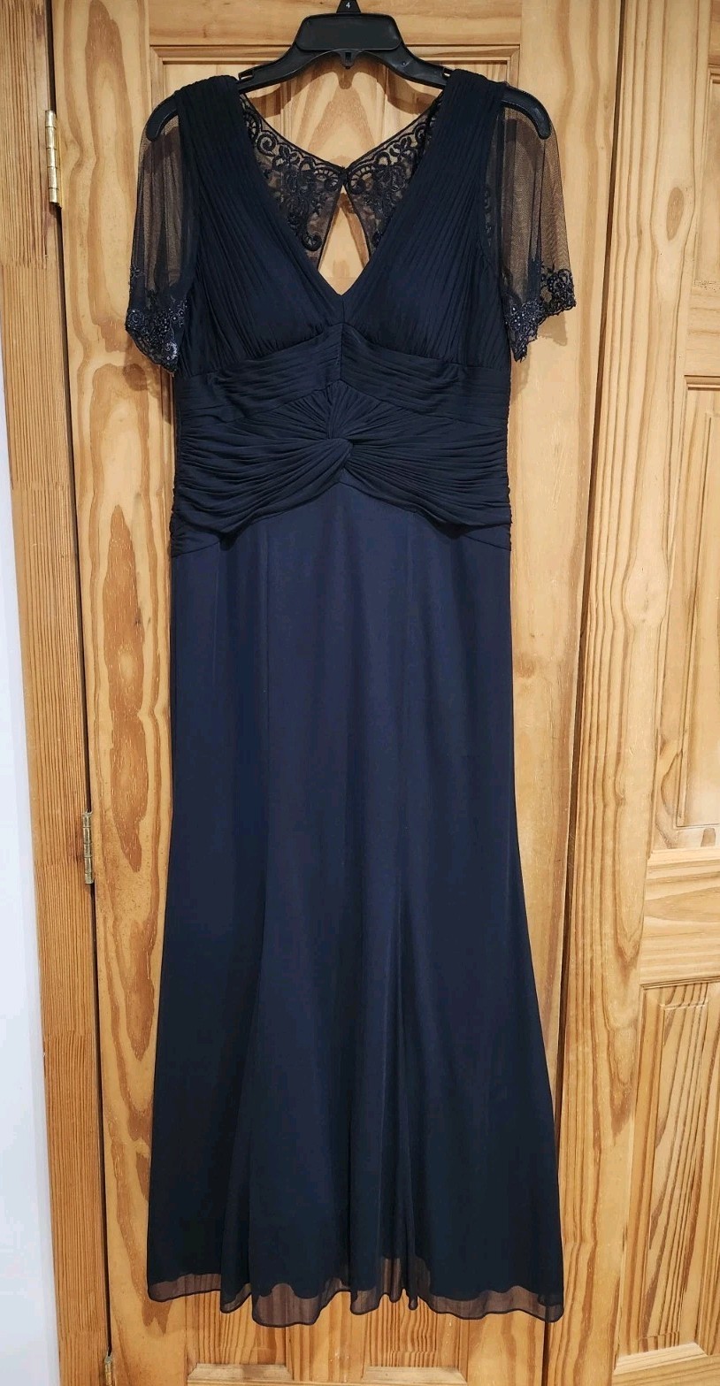 Adrianna Papell Occasions Navy Sequin Formal Evening Gown Petite 10P Dress