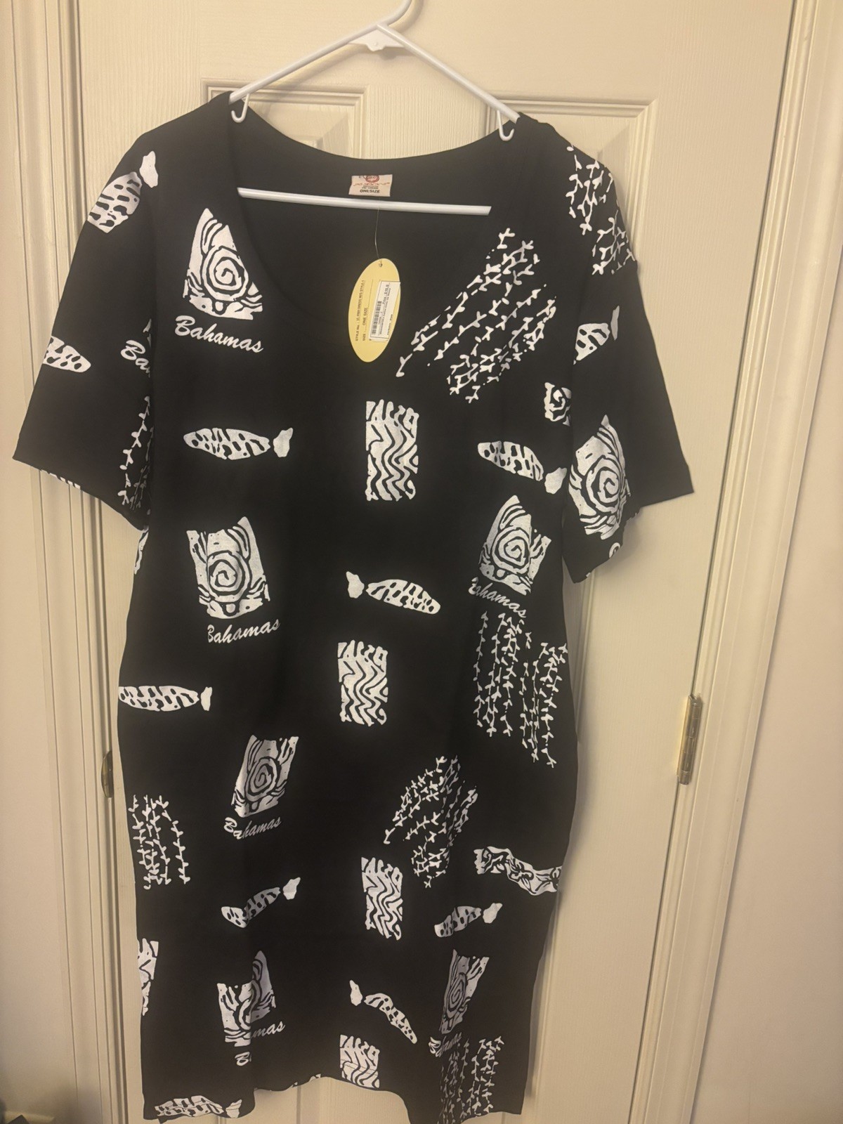 Womens Black White Tropical 100 Percent Cotton One Size Jo Ann’s Bahamas Dress