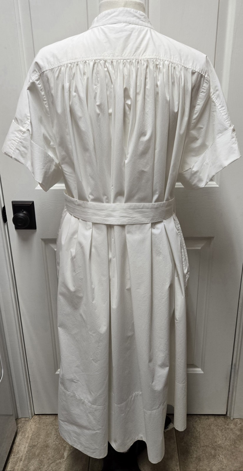 CO Collection Gathered Button-Front Midi Dress, Size Large, White