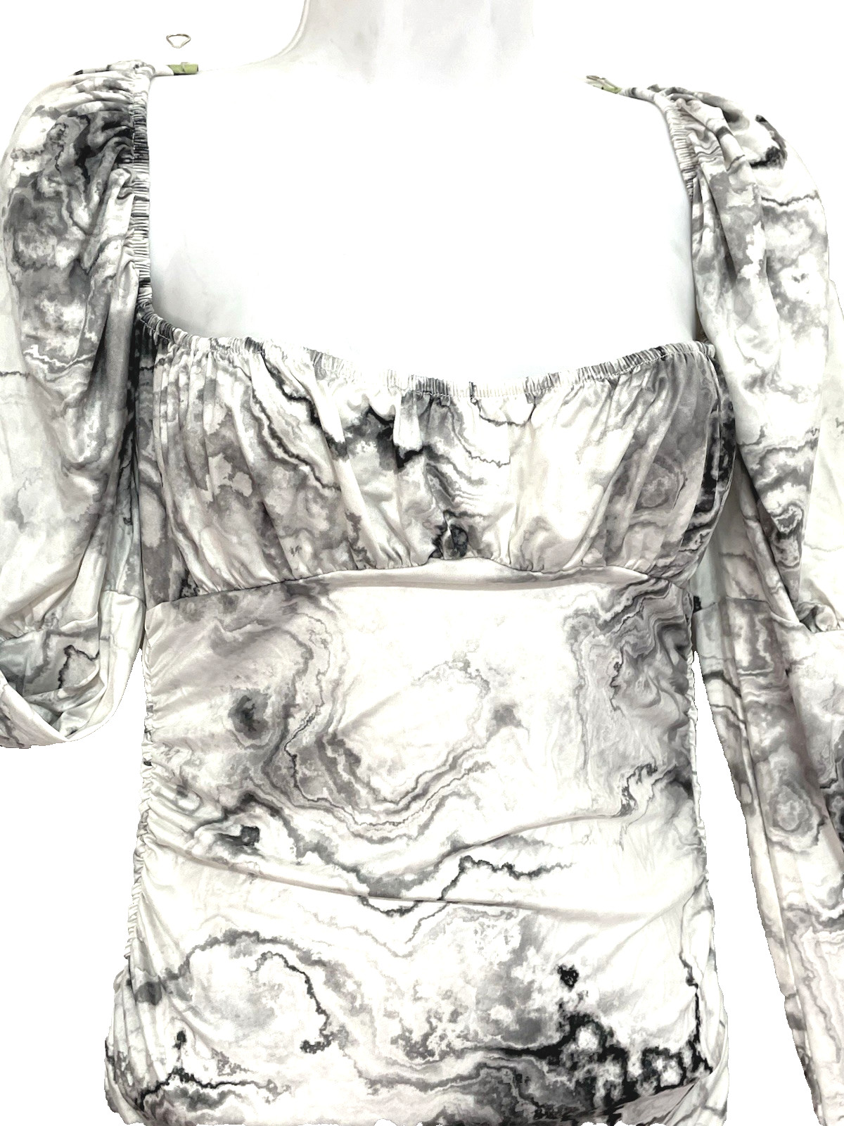 Glamorous Cocktail Silver Bodycon Mini Dress Sz 2 Ruched Square Neck ASOS DESIGN