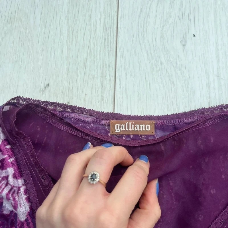 John Galliano Purple Velvet Burnout Floral Mini Dress Size IT 40 / UK 8