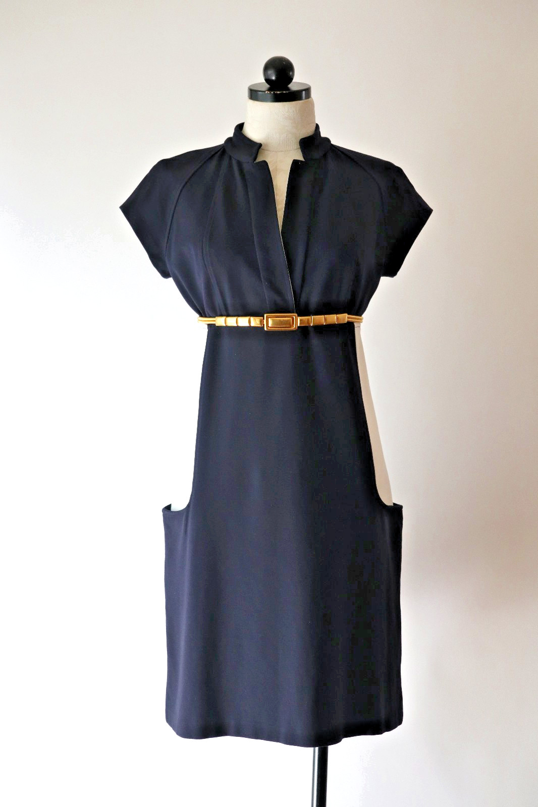 Diane Von Furstenberg Navy White Colorblock Jersey Stretchy Sheath Dress Women 8