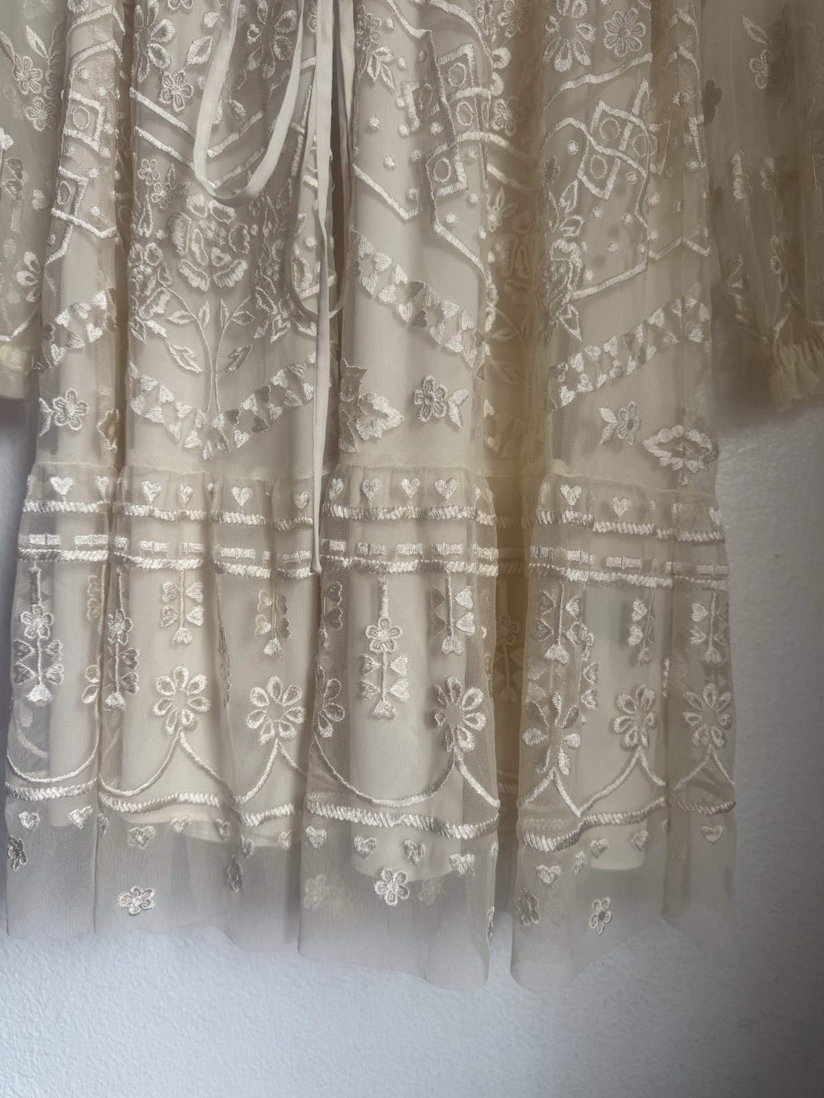 Needle & Thread Tulle Embroidered Floral Long Sleeve Ruffle Mini Dress Size 2
