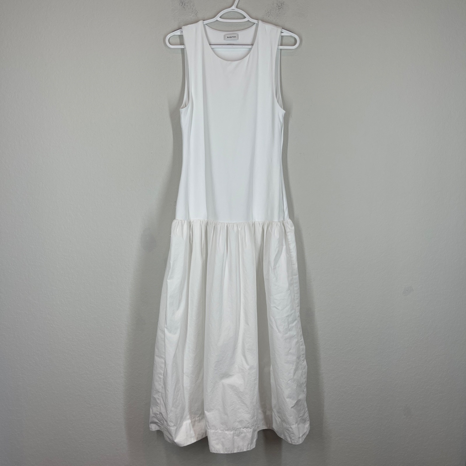 Babaton Aritzia Wordly Poplin Midi Dress Women’s Size L White Drop Waist Lined