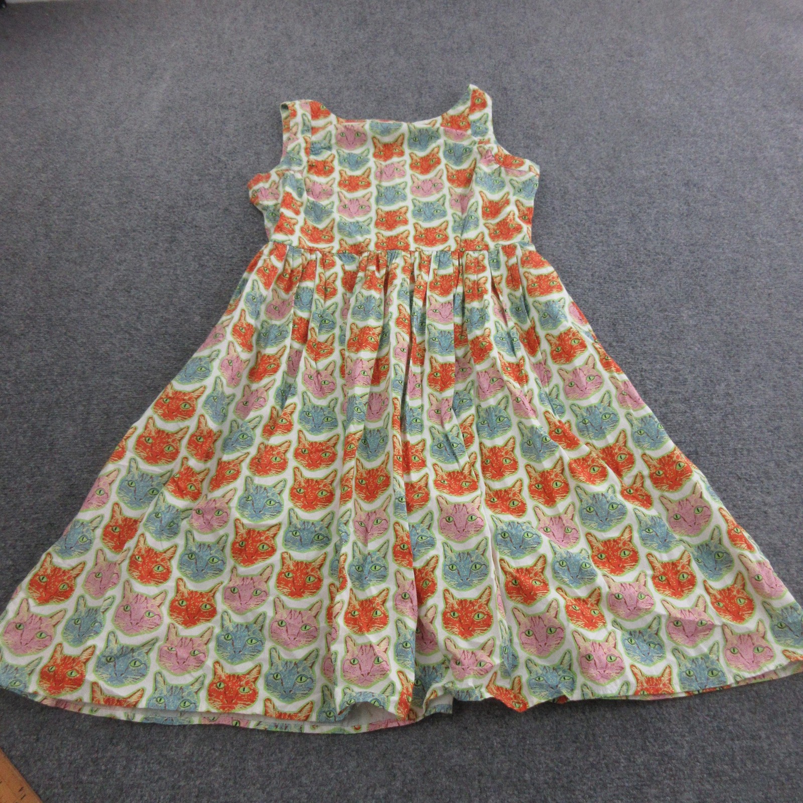 Saint Geraldine Dress Womens M Multicolor Cat Print Cotton Fit Flare Sundress