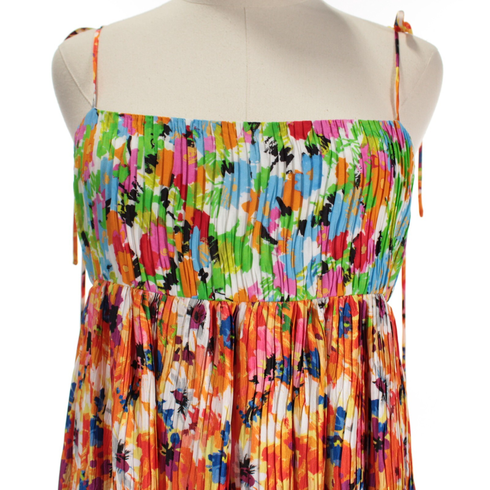 MSGM NWT Floral Pleated Ruffle Maxi Dress Size 42 US 8 in Orange/Multicolor