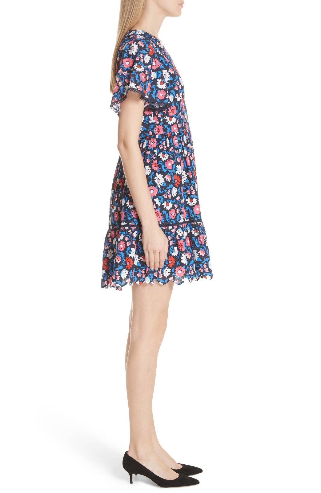 KATE SPADE Navy Pink White Floral Daisy Eyelet Embroidered Fit Flare Dress 6 = S