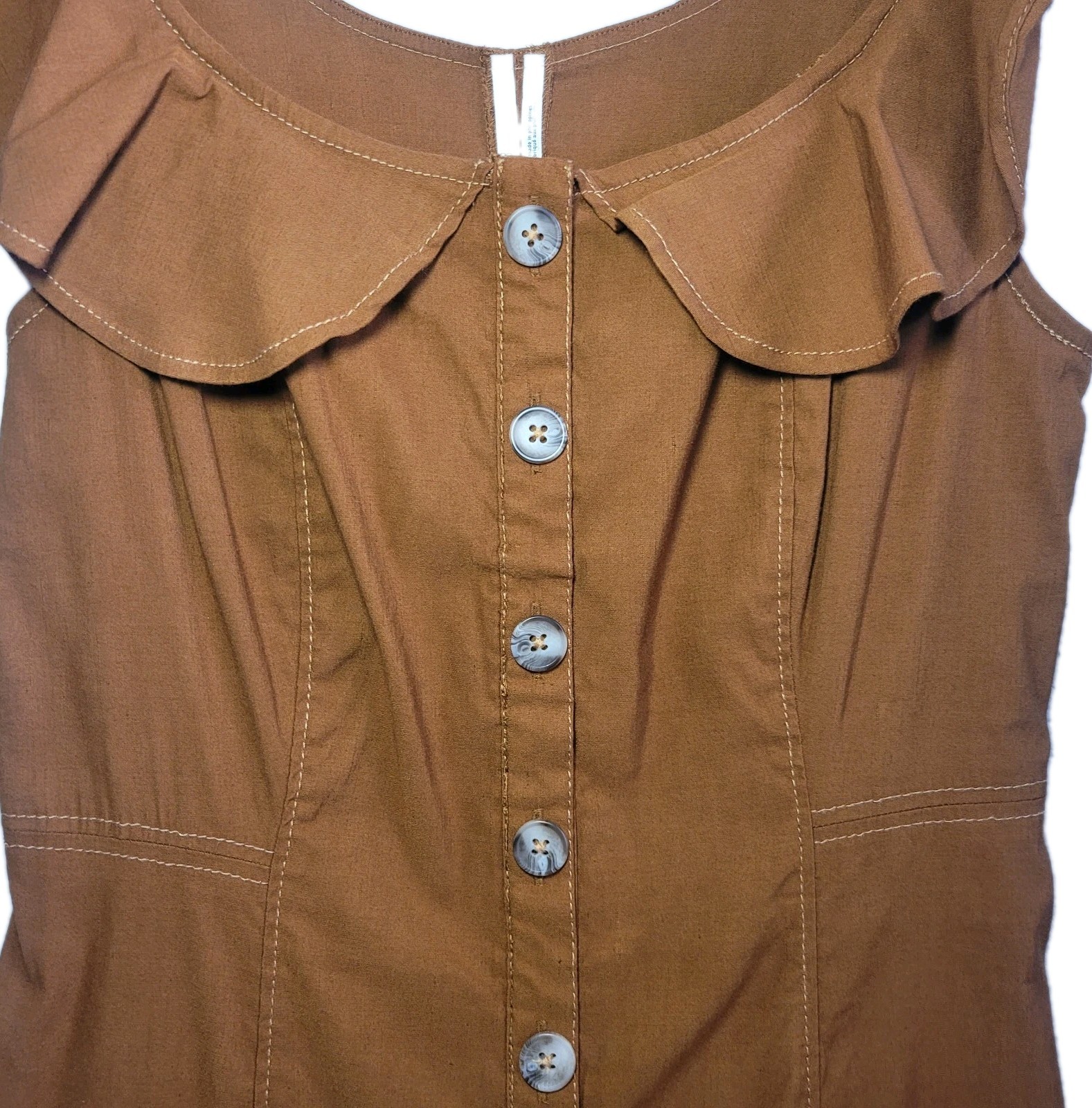 Anthropologie Ruffle Button-Down Midi Dress Rust Brown Linen S Cottagecore Boho