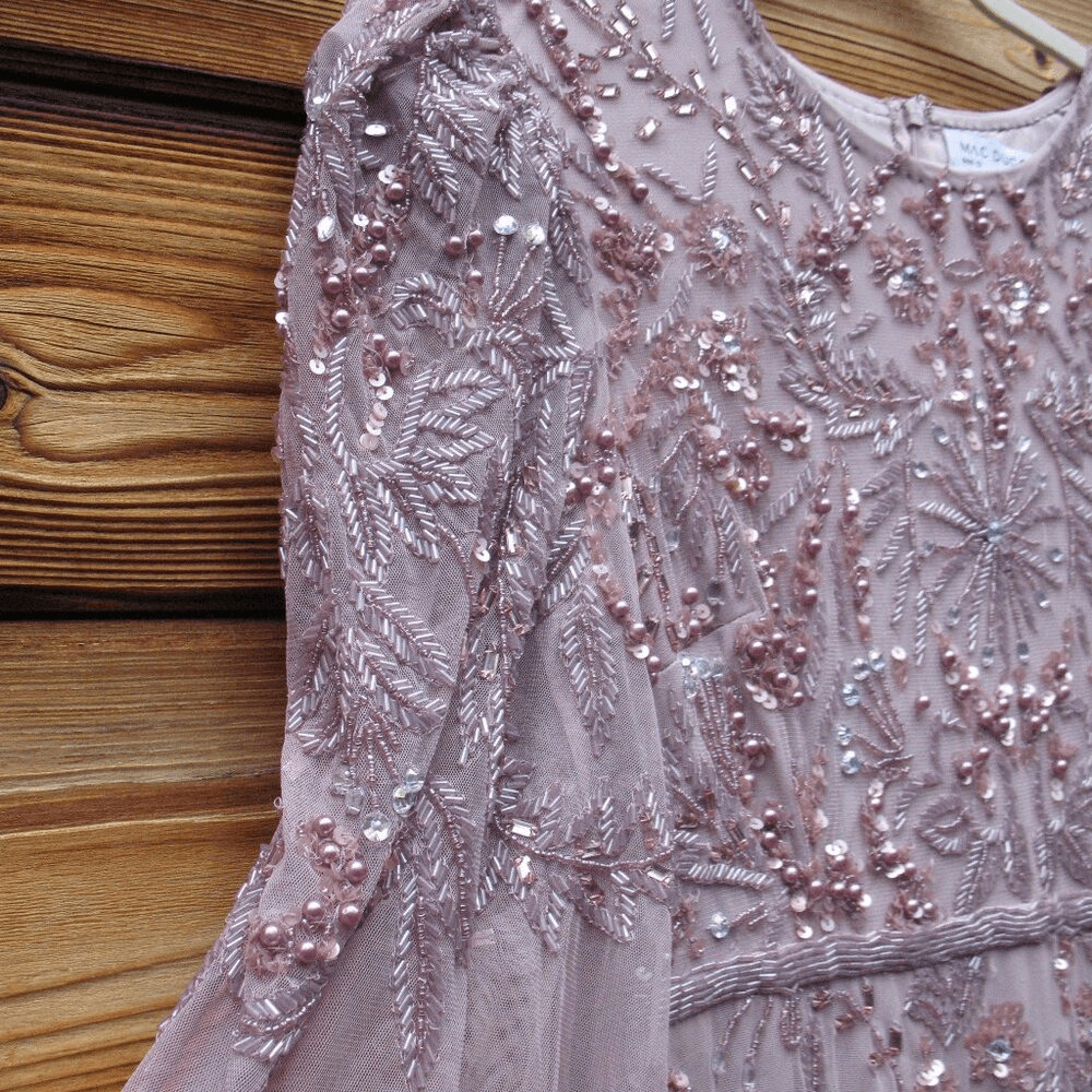 MAC DUGGAL 93930 Purple Puff Sleeve Embellished A Line Gown Dress Size 14