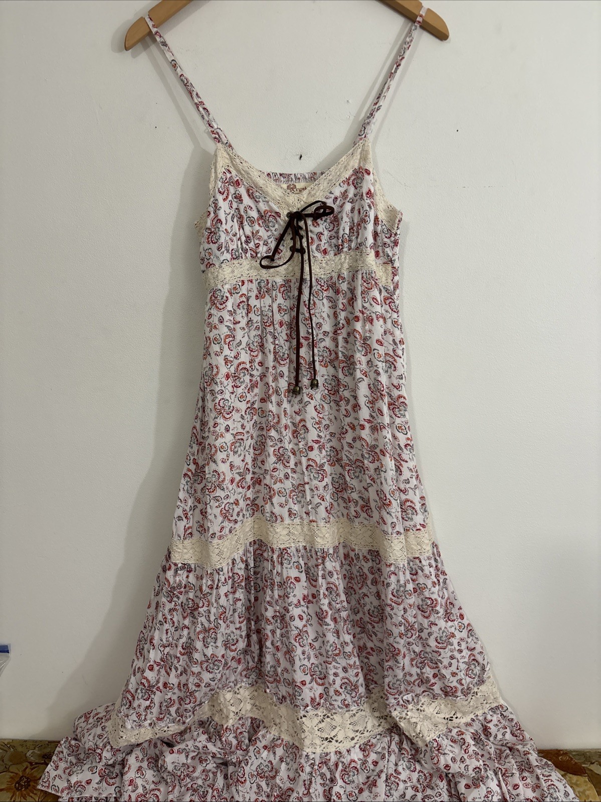 Aryeh Cotton Tiered Lace Boho Maxi Dress Women’s Medium Cottagecore