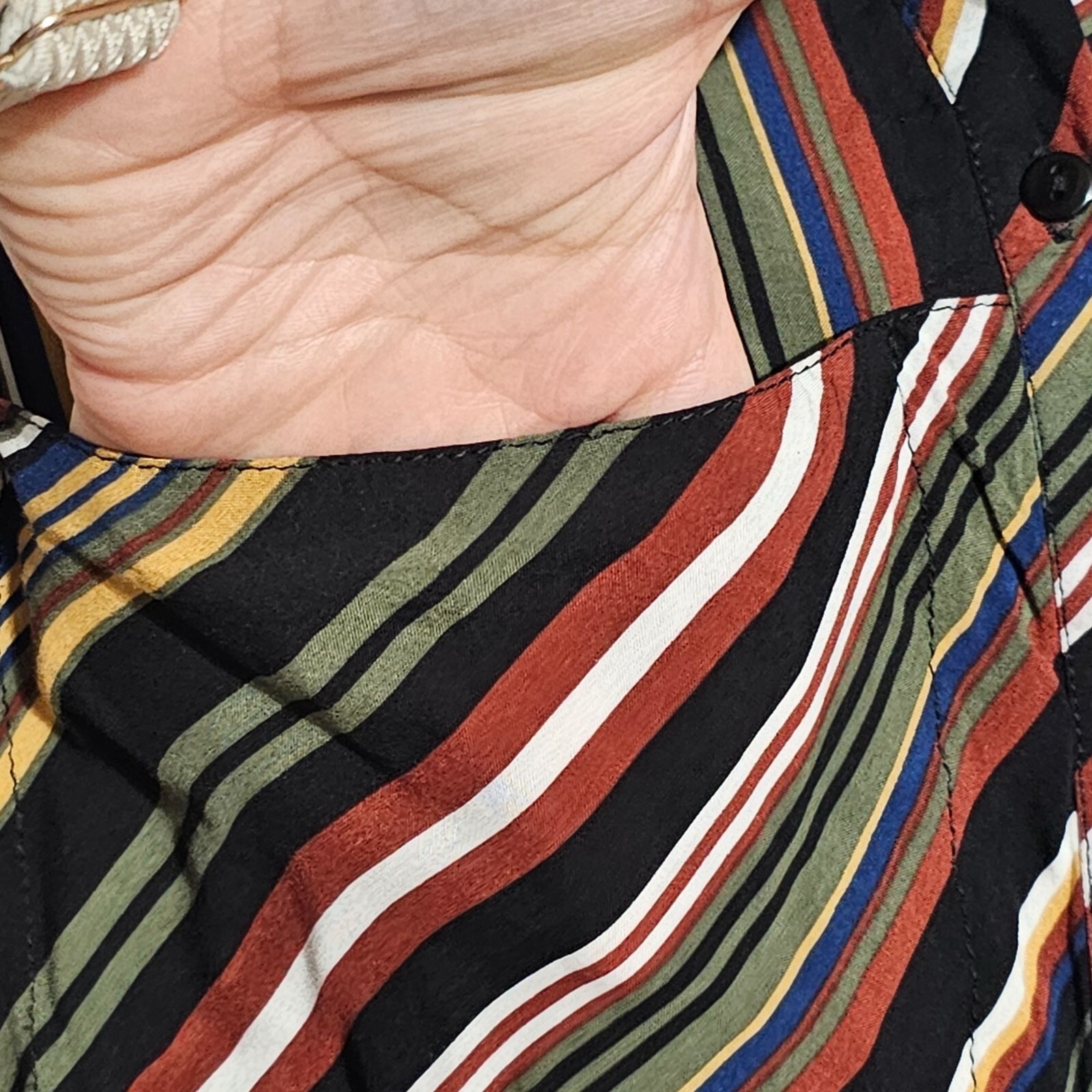 Love Notes Vertical Striped Fall Hues Button Down Shirt Dress Size M
