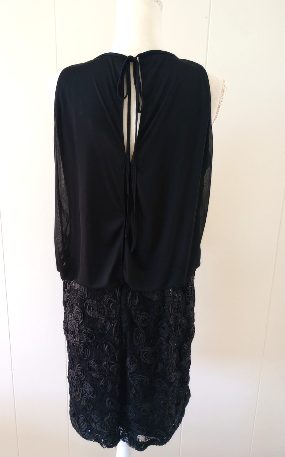 Blouson Dress Black Size 12 Sleeveless Textured Rosette Floral Holiday Party