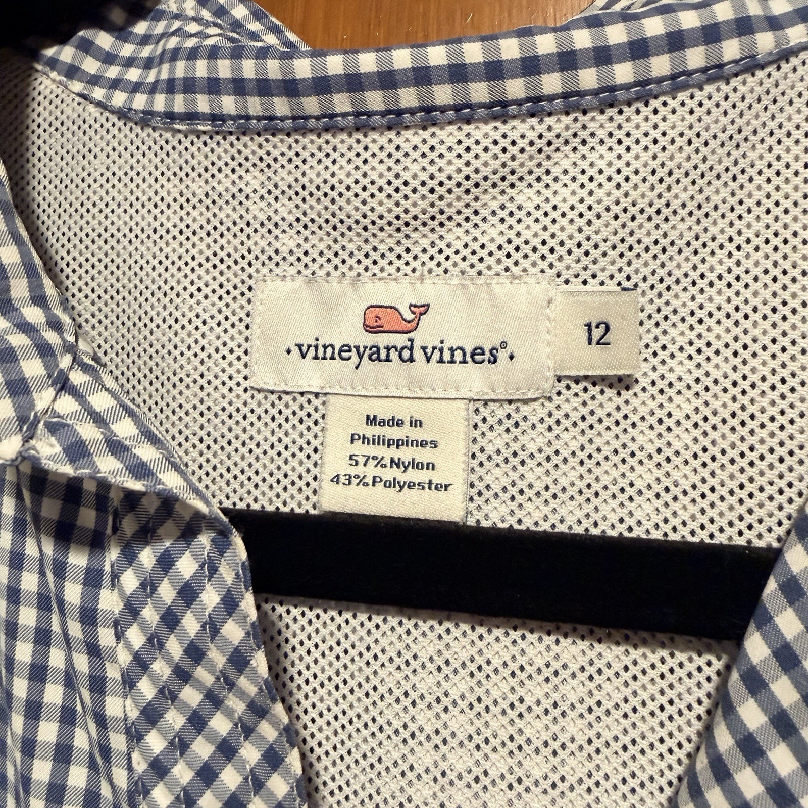 Vineyard Vines Performance Gingham Shirt Dress Navy Blue White Size 12