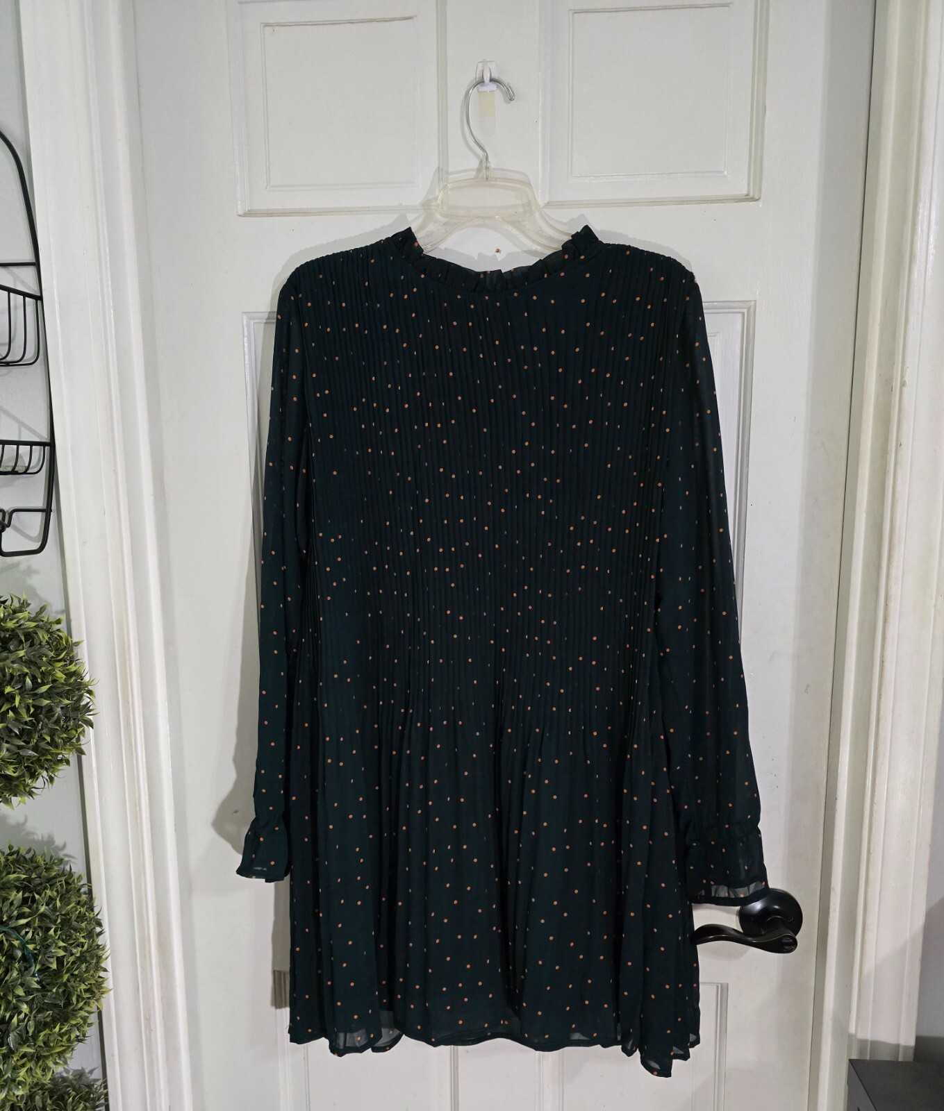 Mod Ref Womens Green Polka Dots Scout Mini Dress Long Sleeve Lined Size M NWT