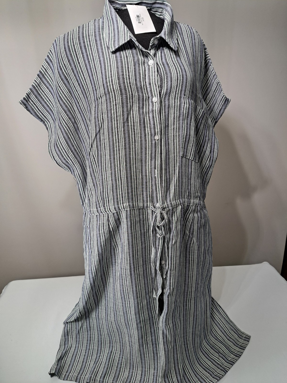 Davi & Dani Striped Linen Blend Dress Size 2XL NWT Blue Green Gray White