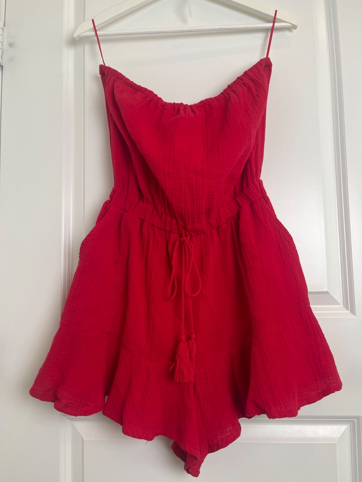 NWT Gilli Women’s 100% Cotton Red Strapless Pocket Romper Summer Beach Size S