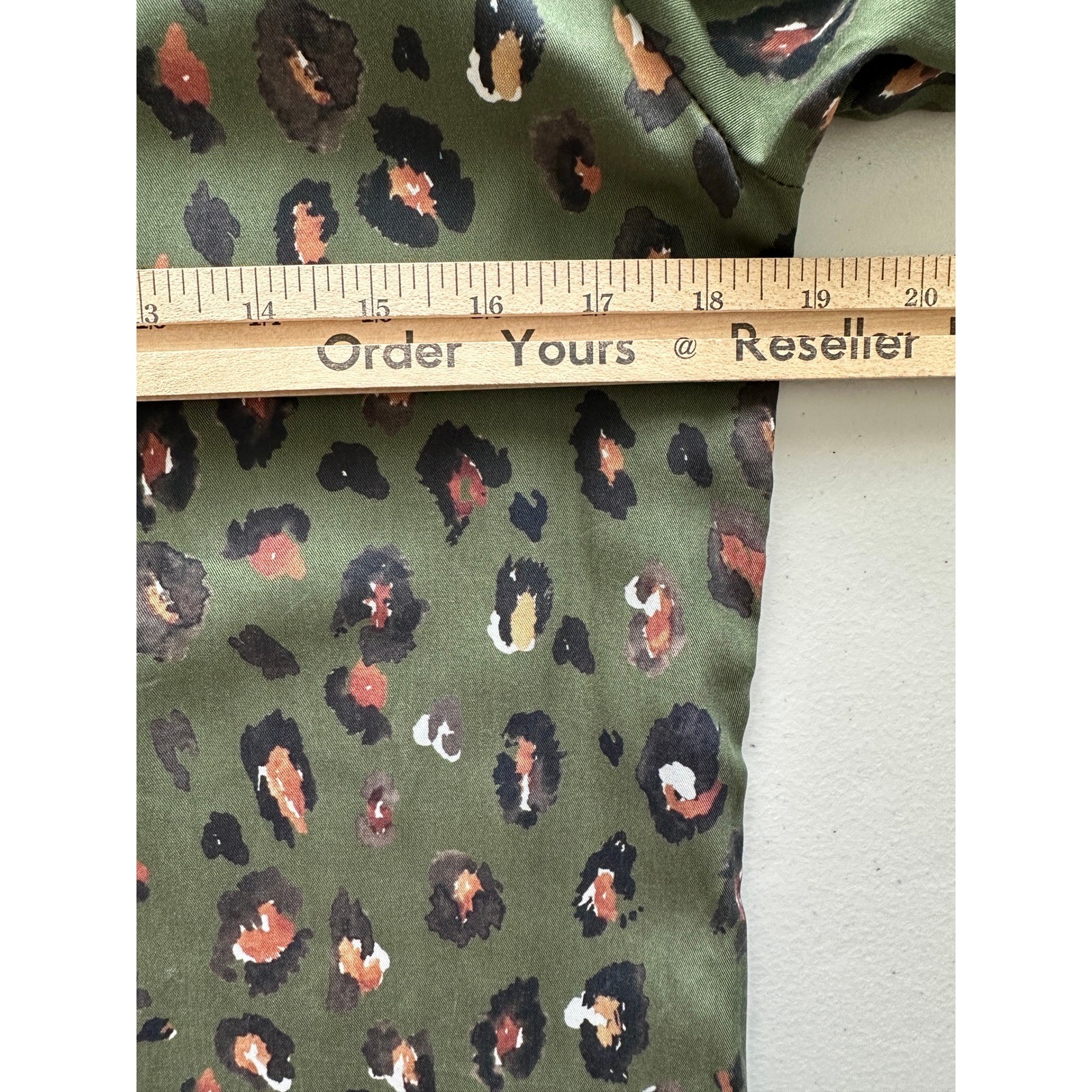 Brooke Wright Dress Womens XS/S Midi Olive Green Leopard Print Bow Neck Ruffle