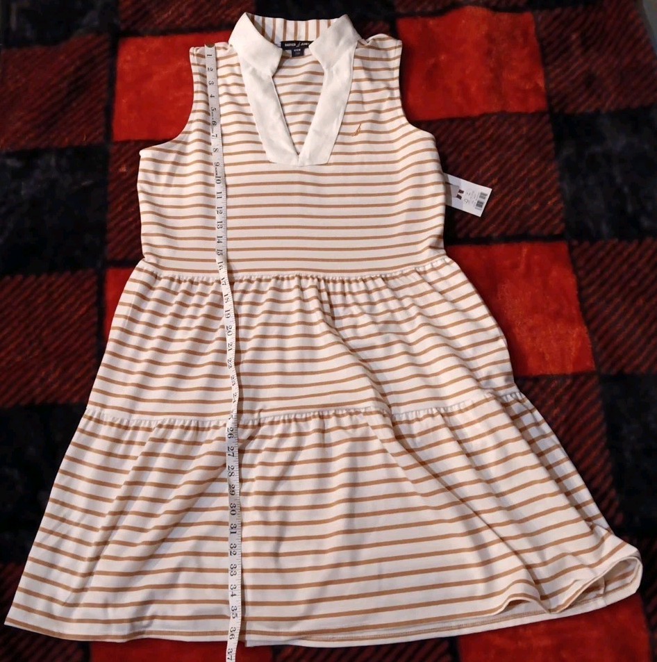 Nautica Jeans Ladies’ Tiered Dress Almond/Ivory Medium Free Shipping NWT