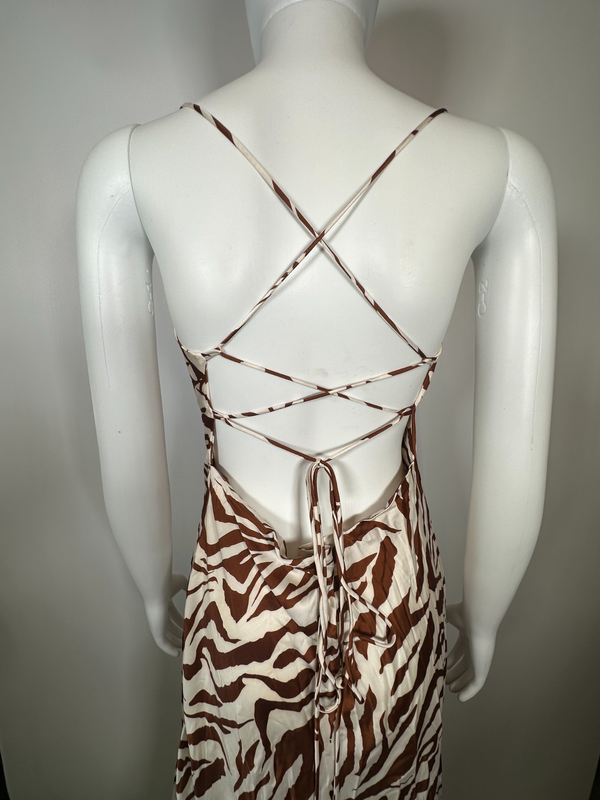 SHEIN Brown Zebra Print Maxi Dress Size Large Y2K Animal Print Slip Dress