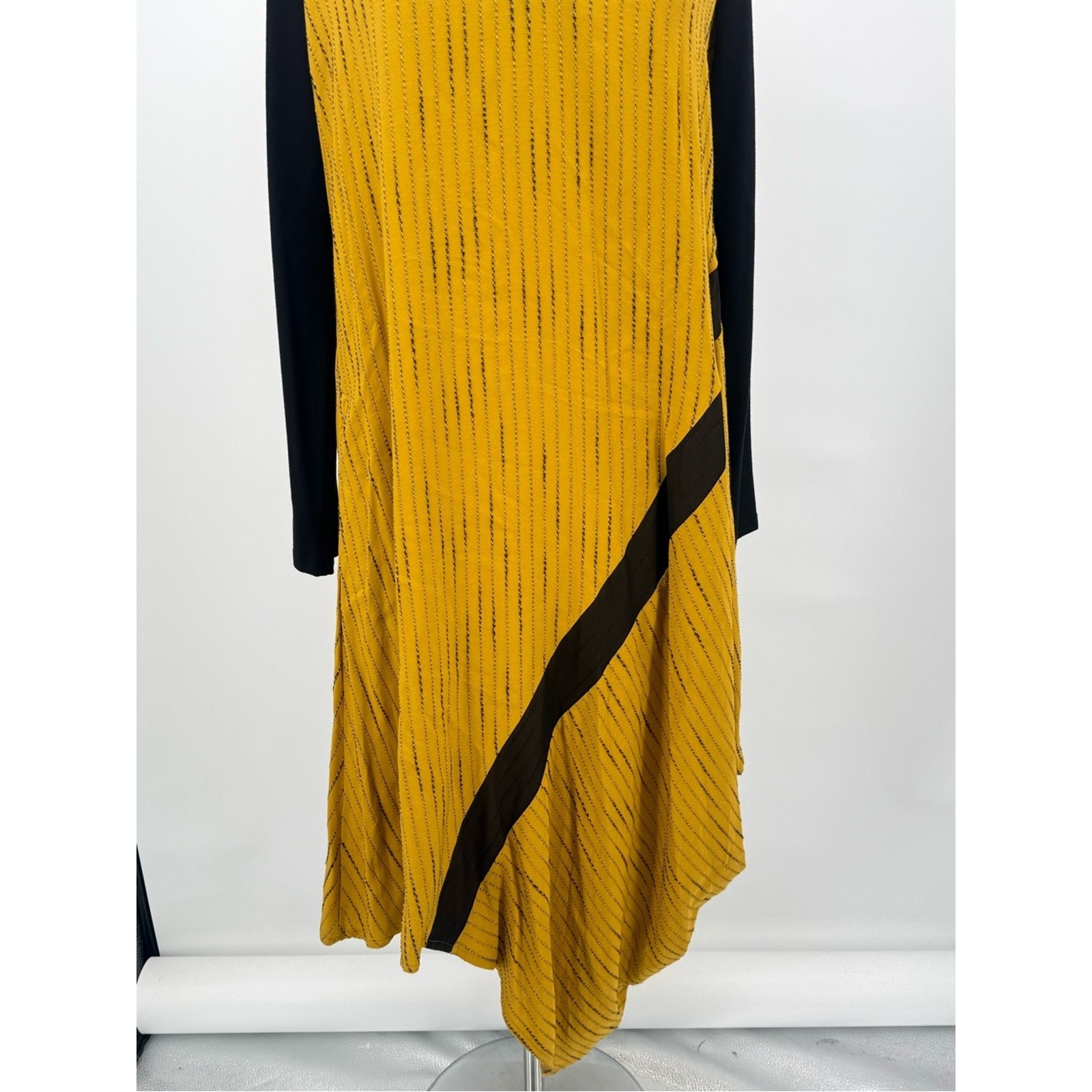 LUUKAA Lagenlook Asymmetrical Dress Size 10 Yellow Stripe Artsy Avant Garde NEW