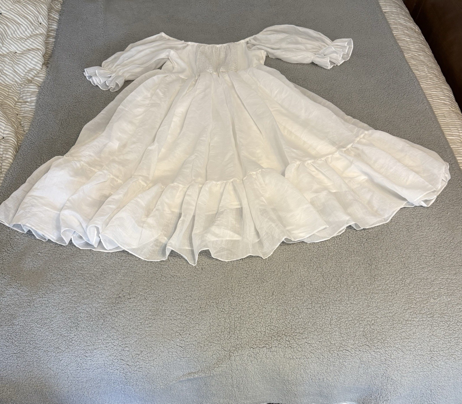 Womens White Puff Sleeve Dress Wedding Dainty Fairy Baby Doll Shien Curve 2XL