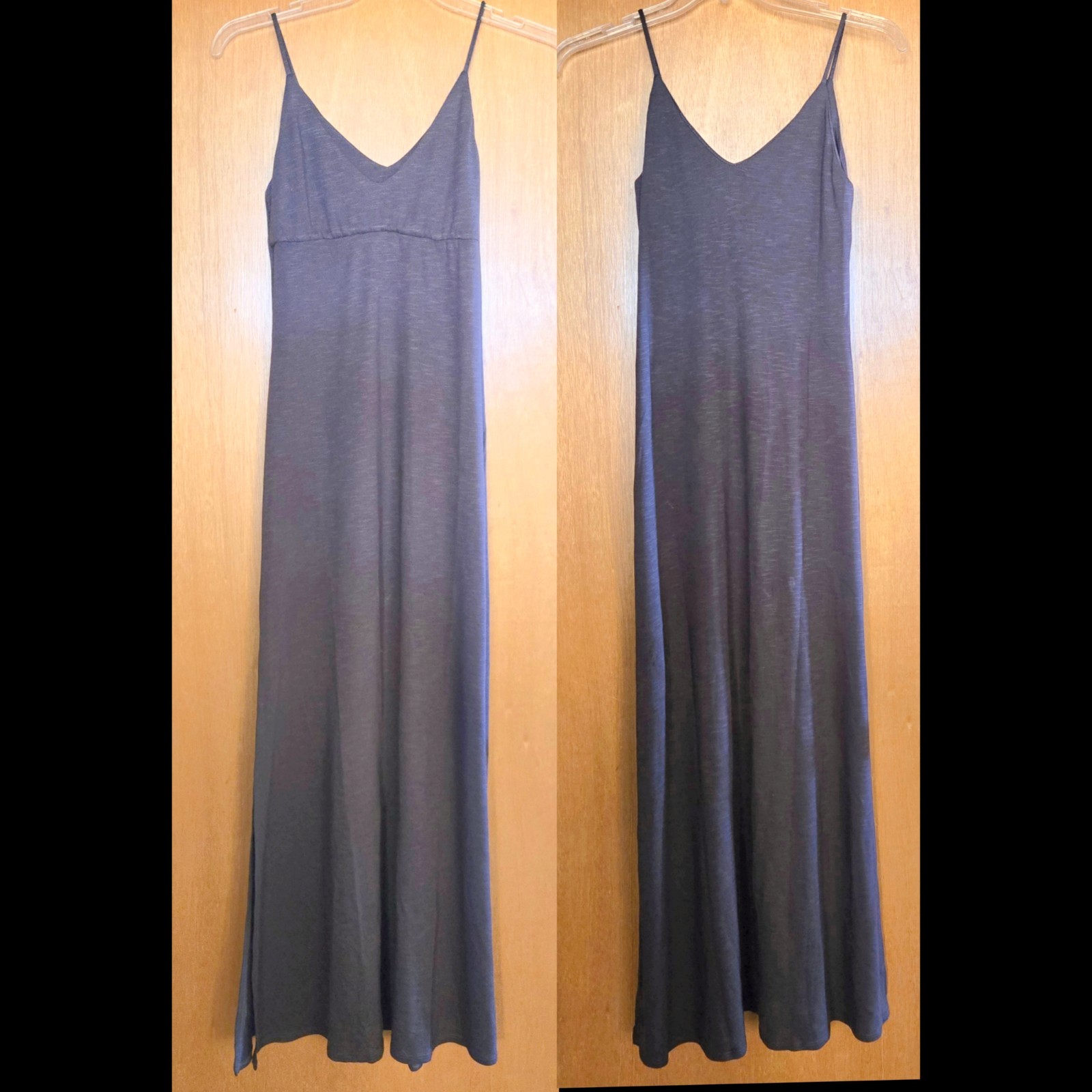 Lanston Grey Maxi Thin Straps Lightweight Slits V Neck Soft XS NWT Made in USA