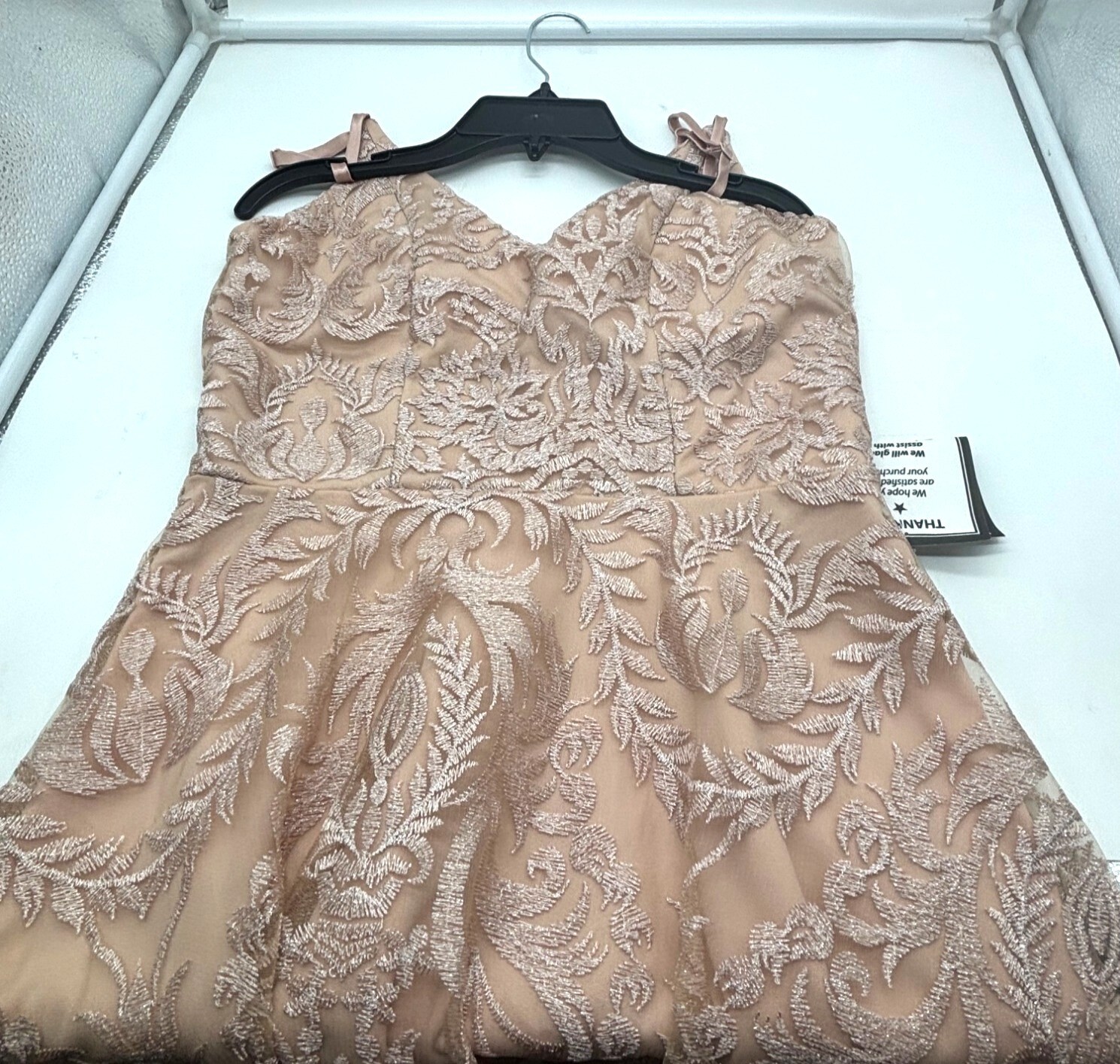 Speechless Juniors’ Shimmer Embroidered Fit & Flare Dress Nude Blush, Sz. 9
