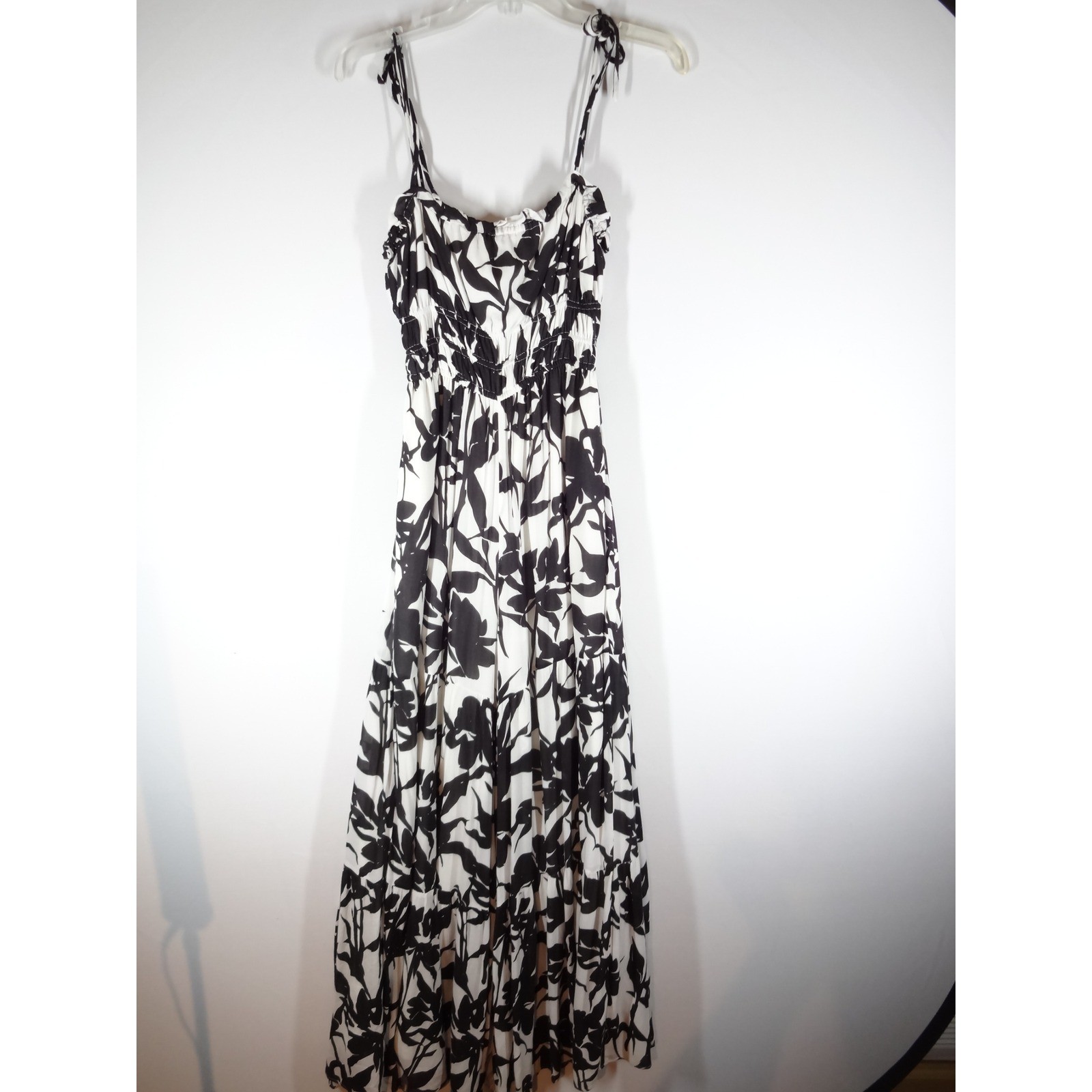 Hutch Wide Leg Jumpsuit Womens Size S Black White Botanical Leaf Smocked Boho
