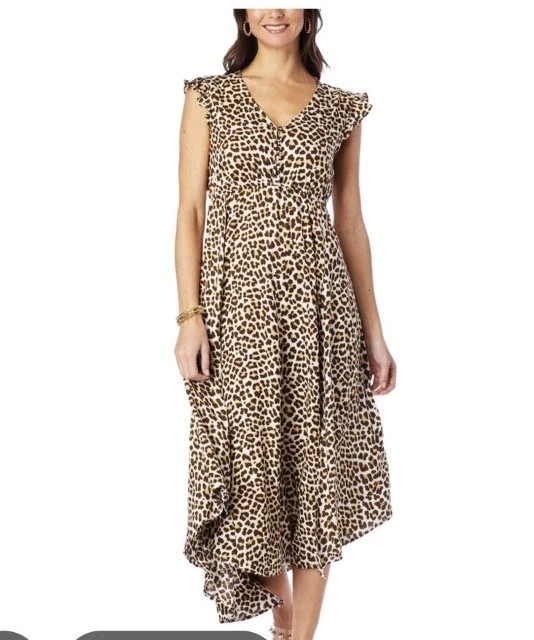 Sexy Leopard Print Country Midi High Low Button Front Low Cut Ruffle Slit Animal
