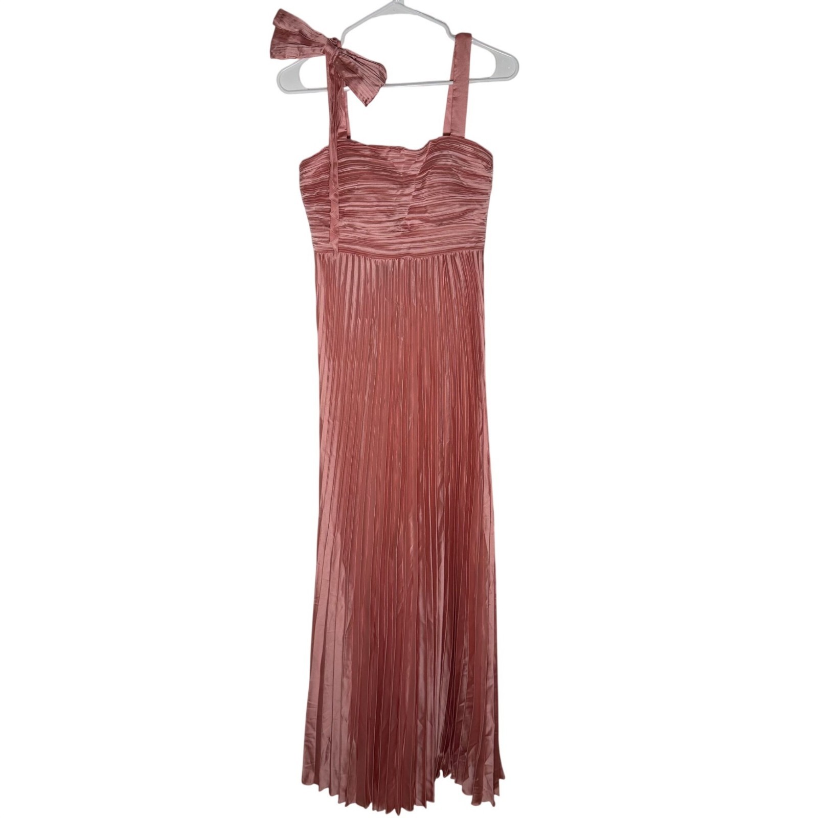 Lulus Gorgeous Purpose Pink Satin Pleated Sleeveless Bow Maxi Dress Size Sm NWT!