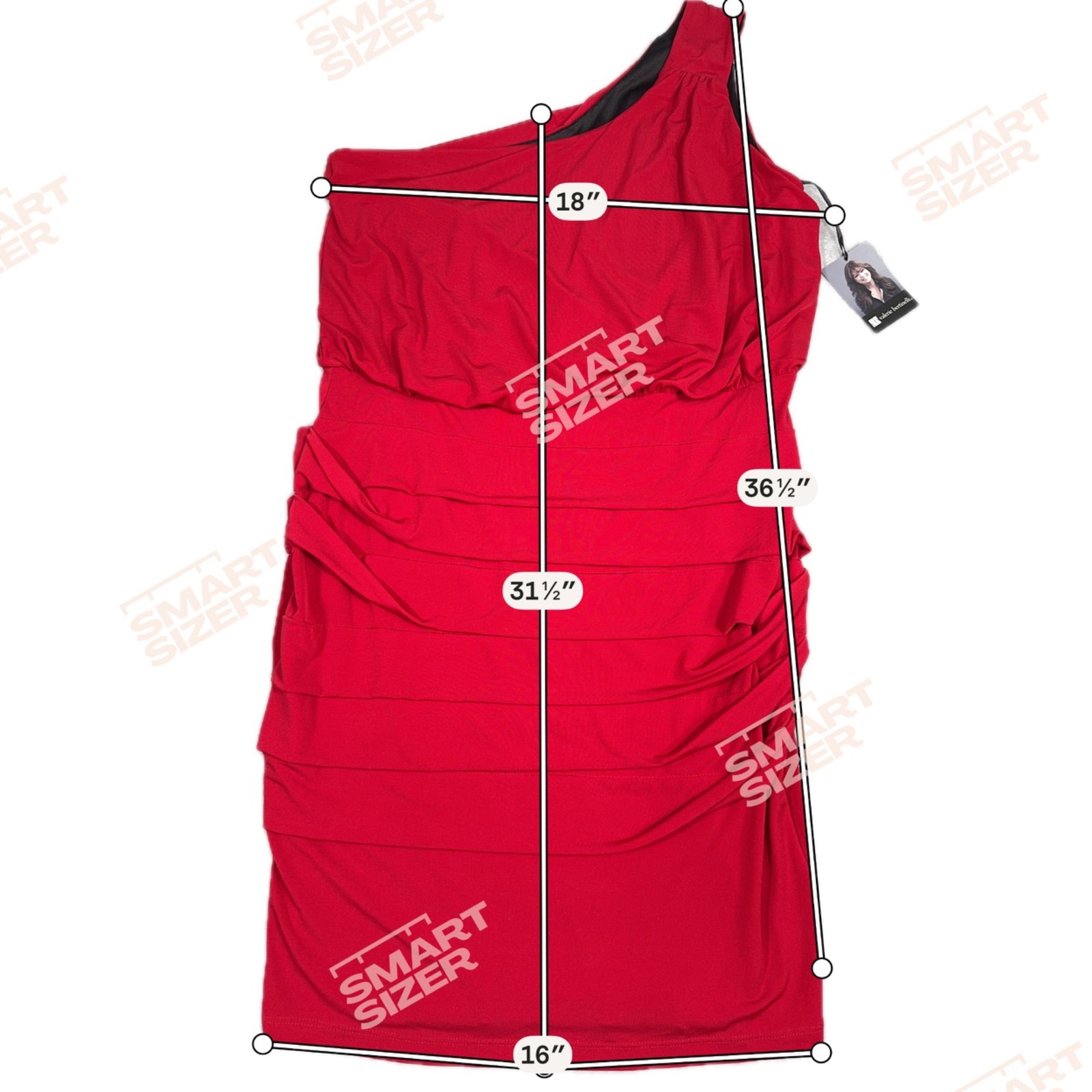 Valerie Bertinelli One-Shoulder Red Ruched Midi 6 Polyester Blend Cocktail Y2K