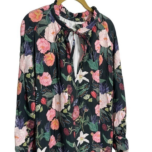 Brooke Wright Floral Tie Neck Shift Dress Small