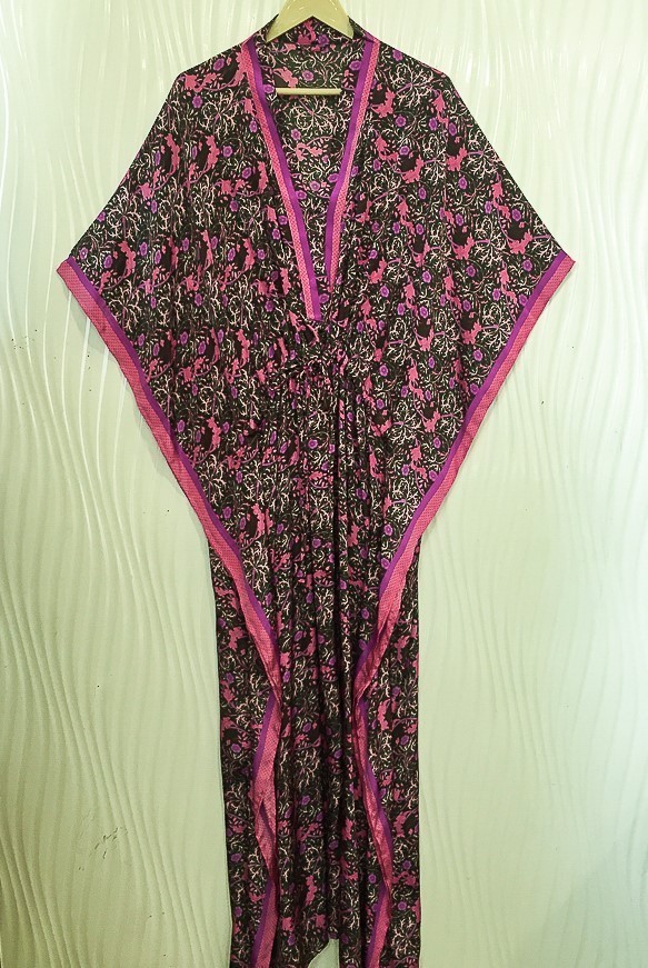 Silk Pink Kaftan / Handmade Flowy Maxi Dress / Resort Wear Outfit MFN1104