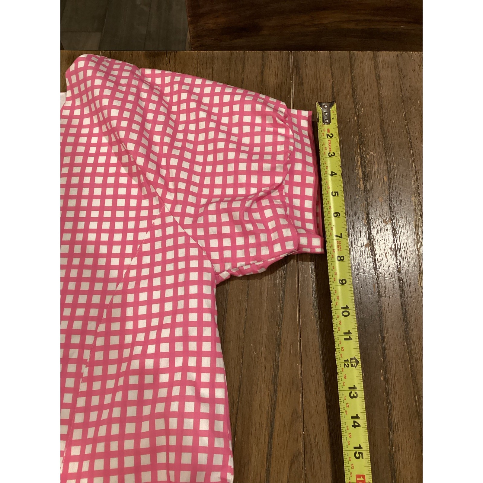 Brooke Wright lucy tiny pink check mini Dress Short Sleeve cotton linen ruffle L