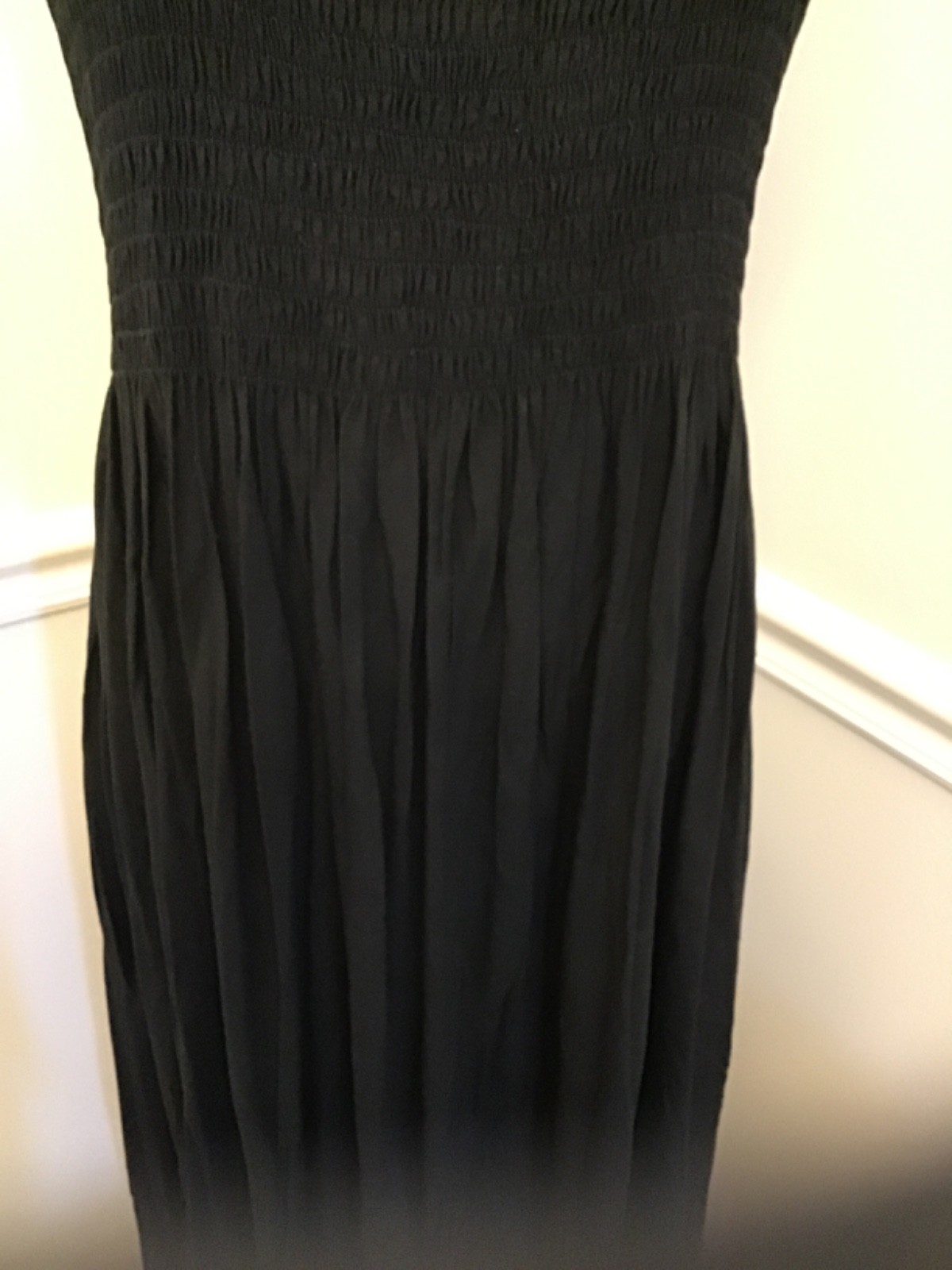 Go Fish Basic Stretch Smocked Maxi Dress Black Sleeveless Scoop Neckline Small