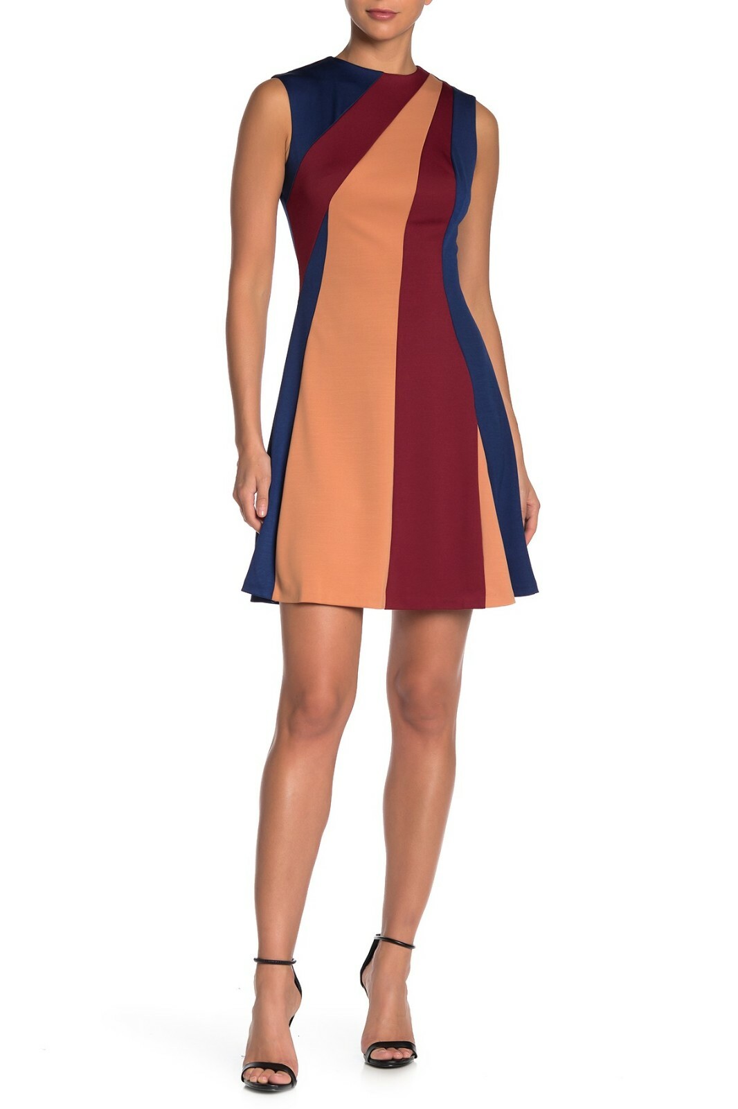 ALEXIA ADMOR Colorblock Striped Retro Mod 70’s Flare Cocktail Dress L = 10/12