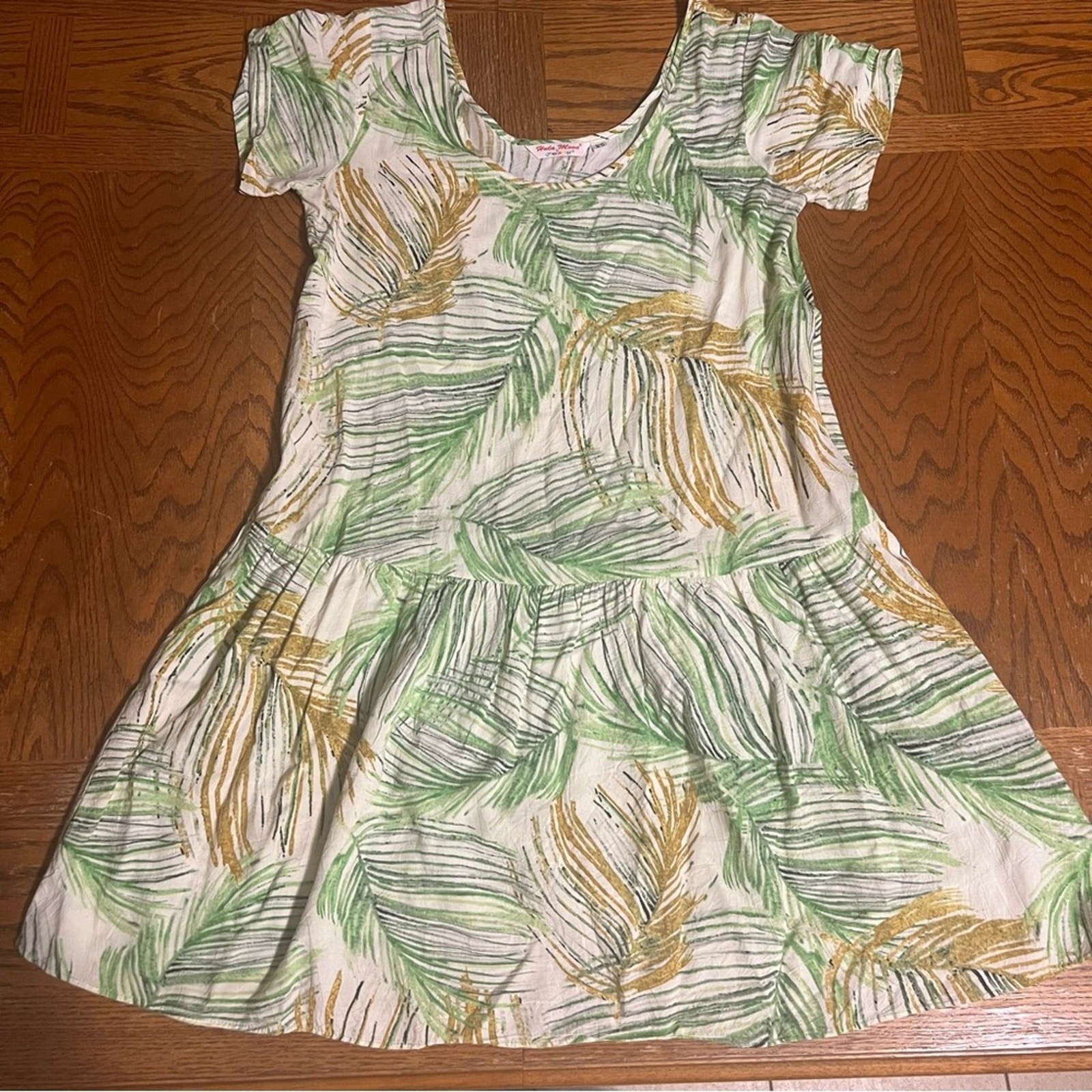 Hula Moon Jams World Mini Dress Leaf Print Relaxed Fit Island Vacation XS Chic