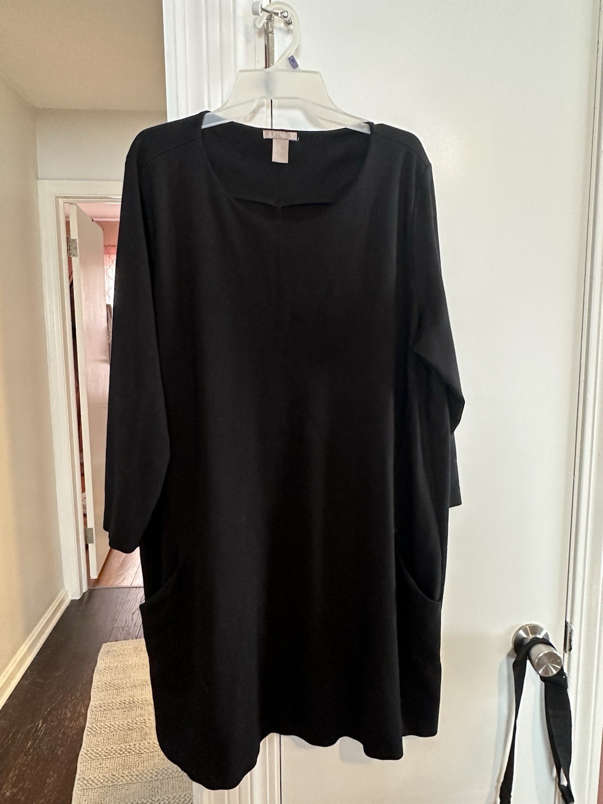 H&M Women’s Black Shift Dress Size 2XL 3/4 Sleeve With Pockets Mid Length