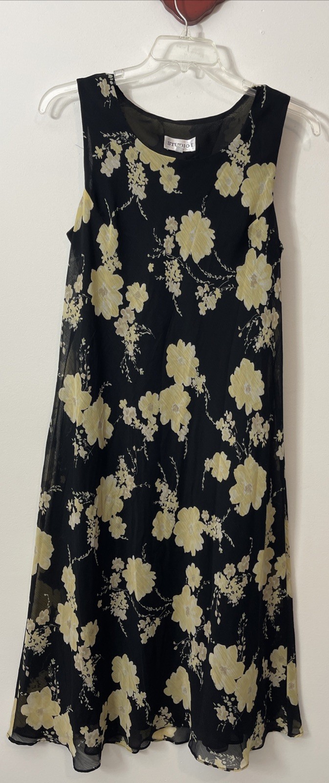 Studio I Womens Size 18 Black Floral Sleeveless Pullover Lined Maxi Dress! A572