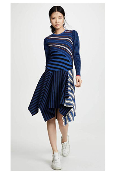 OPENING CEREMONY COLLEGIATE RIBBED KNIT ASYMMETRICAL HEM MARINE NAVY DRESS sz M
