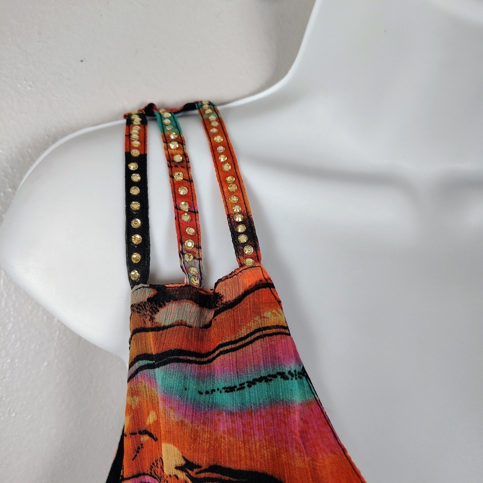 Jessica Taylor 1X Abstract Studded Strap Handkerchief Hem Dress southwestern