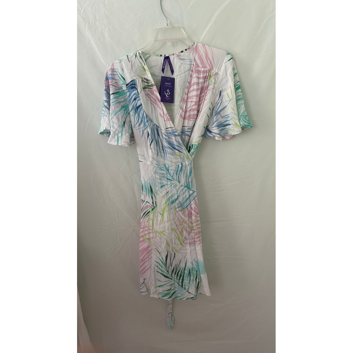Seraphine Josie Fluted Sleeve Wrap Dress Palm Print Maternity US 8 NWT