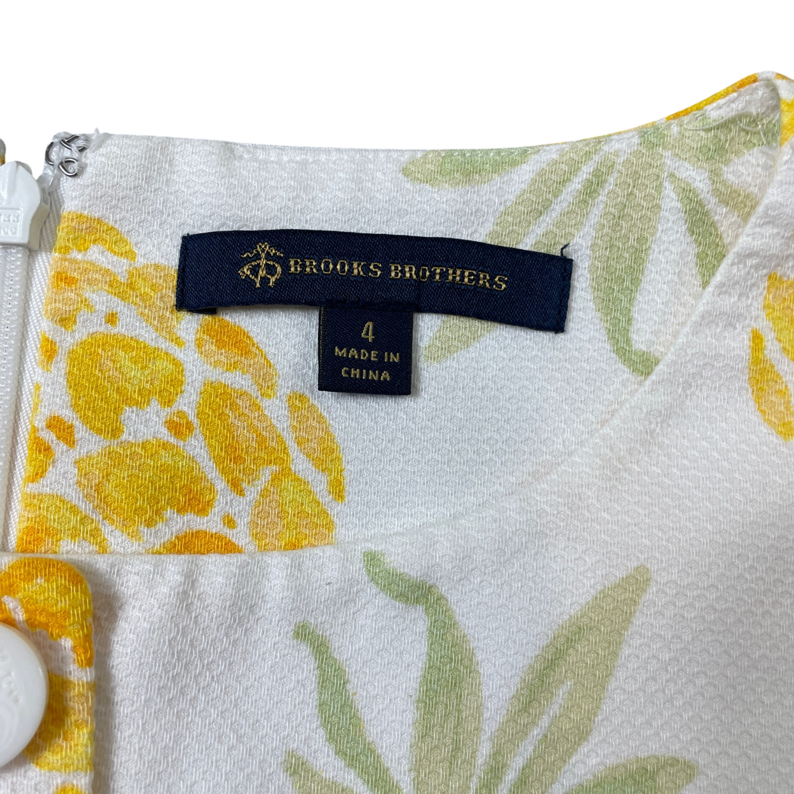 Brooks Brothers 4 Pineapple Summer Shift Dress Cotton Blend Yellow White