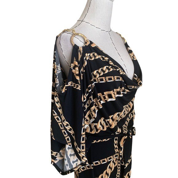 Vintage Y2K Cache Black and Gold Chain Print Dress Hip Hop Baby Phat Glam Small