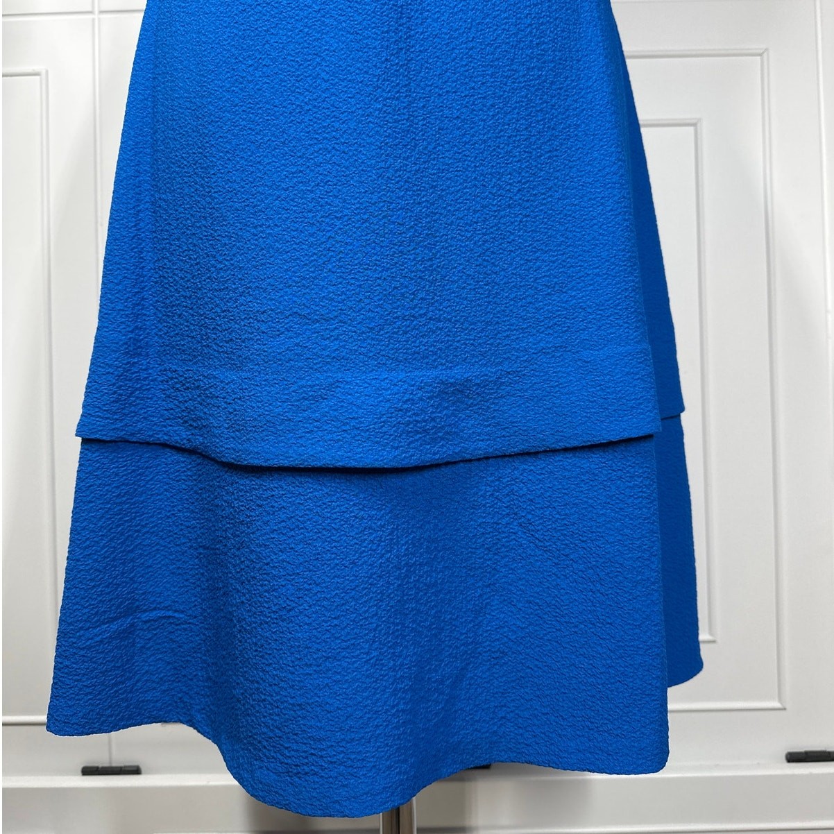 Calvin Klein Midi Button Front Dress Self Tie Textured Blue Sz 2 Office Career