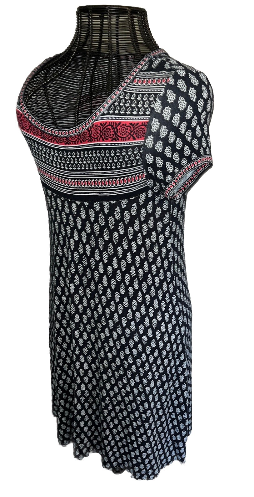 MAX EDITION Navy Blue Geometric / Floral Long Dress Short Sleeve Sz. SP