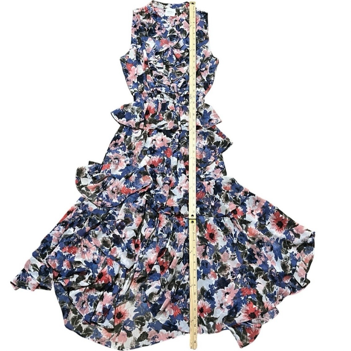 MISA LA Ilysa Tiered Ruffle Maxi Dress L Floral Sleeveless Cottagecore Old Money
