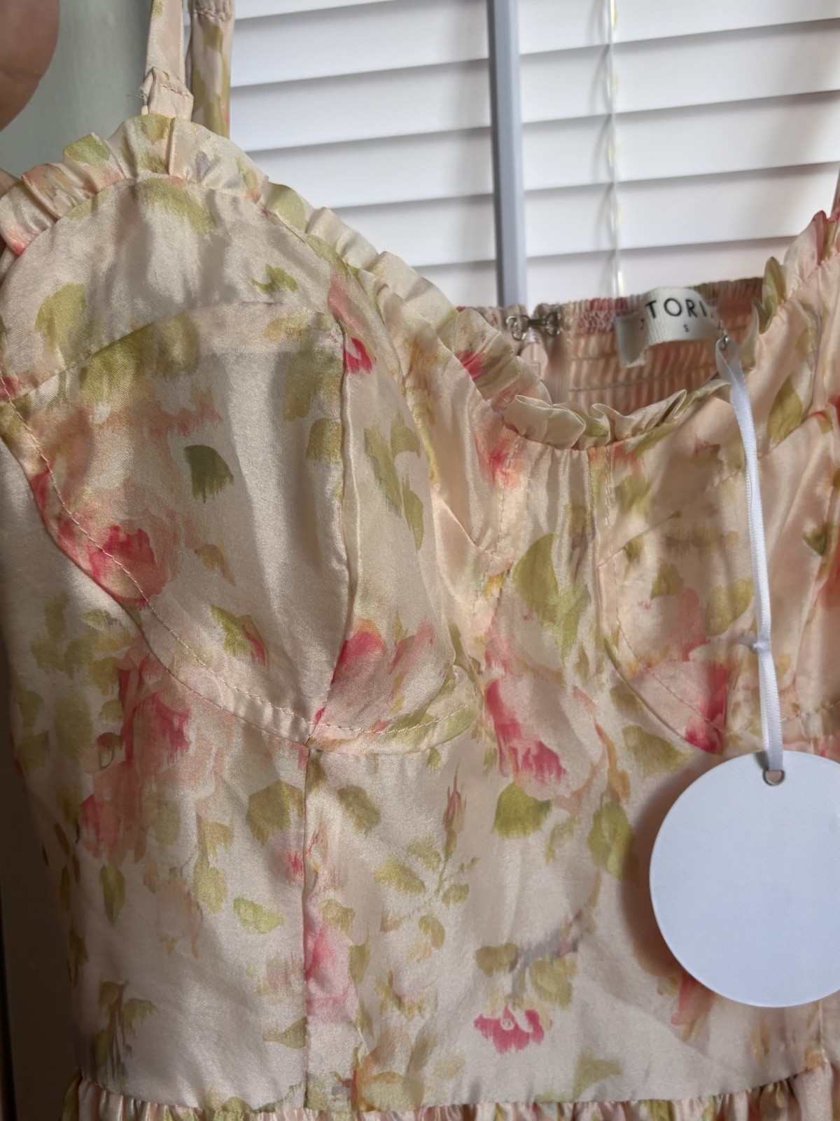 STORIA NWT Pink Green Floral Chiffon Maxi Dress Ruffle Adjustable Straps S
